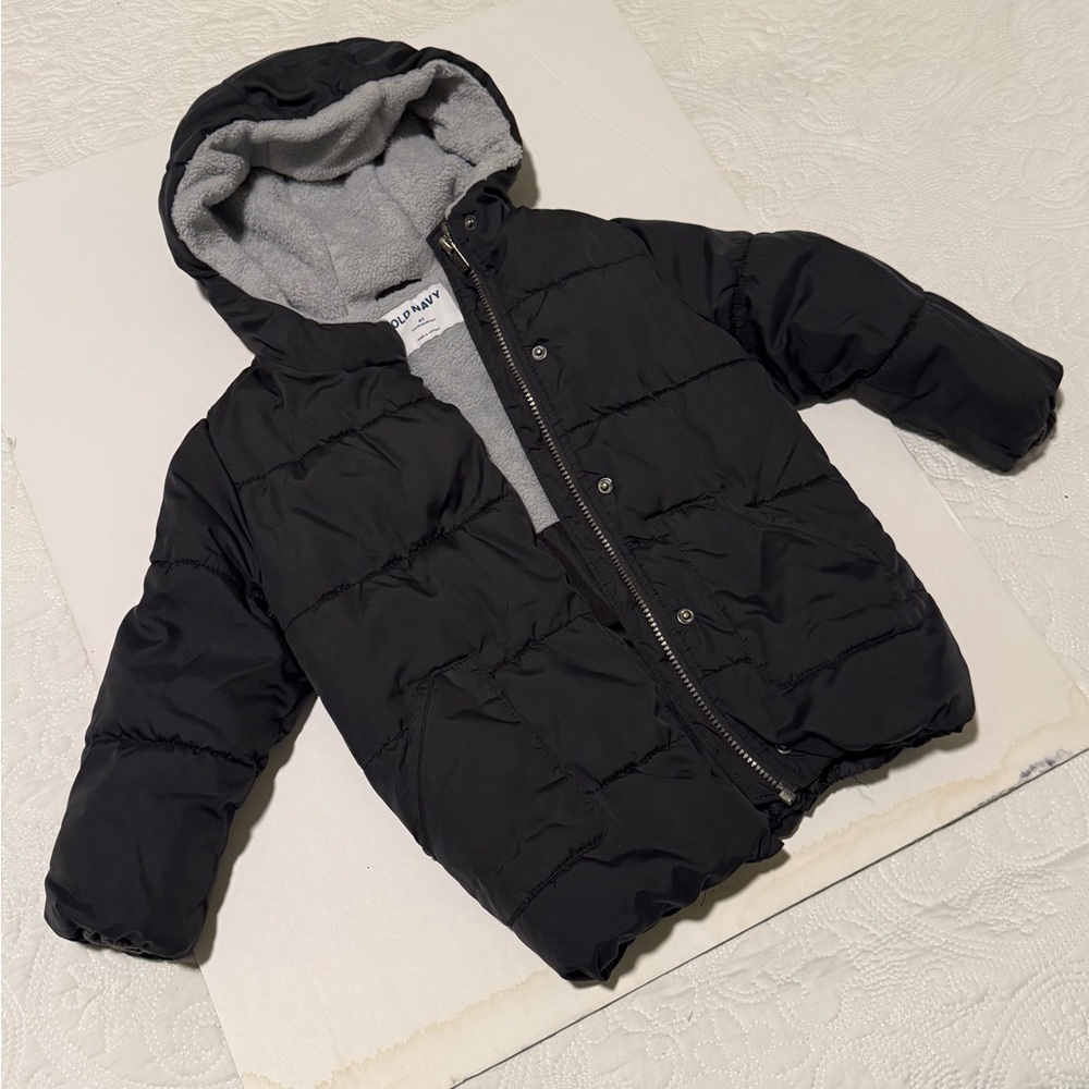 Old Navy Kids Black Puffer Coat‎ with Gray Lining